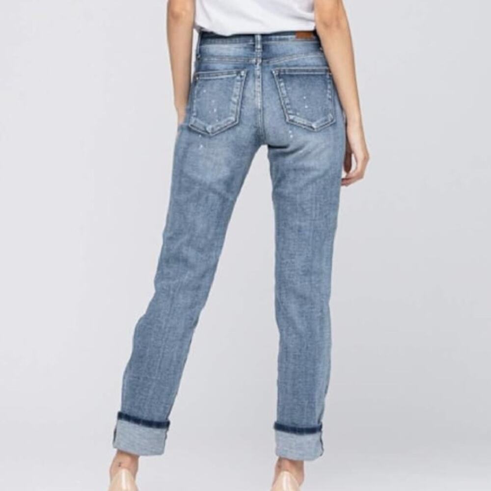 Judy Blue Destroyed Bleach Splattered Cuffed Boyfriend Jean Size 5/27 - Picture 2 of 9